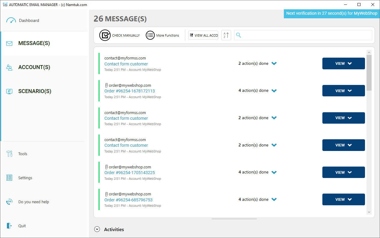 screenshot of Automatic Email Manager